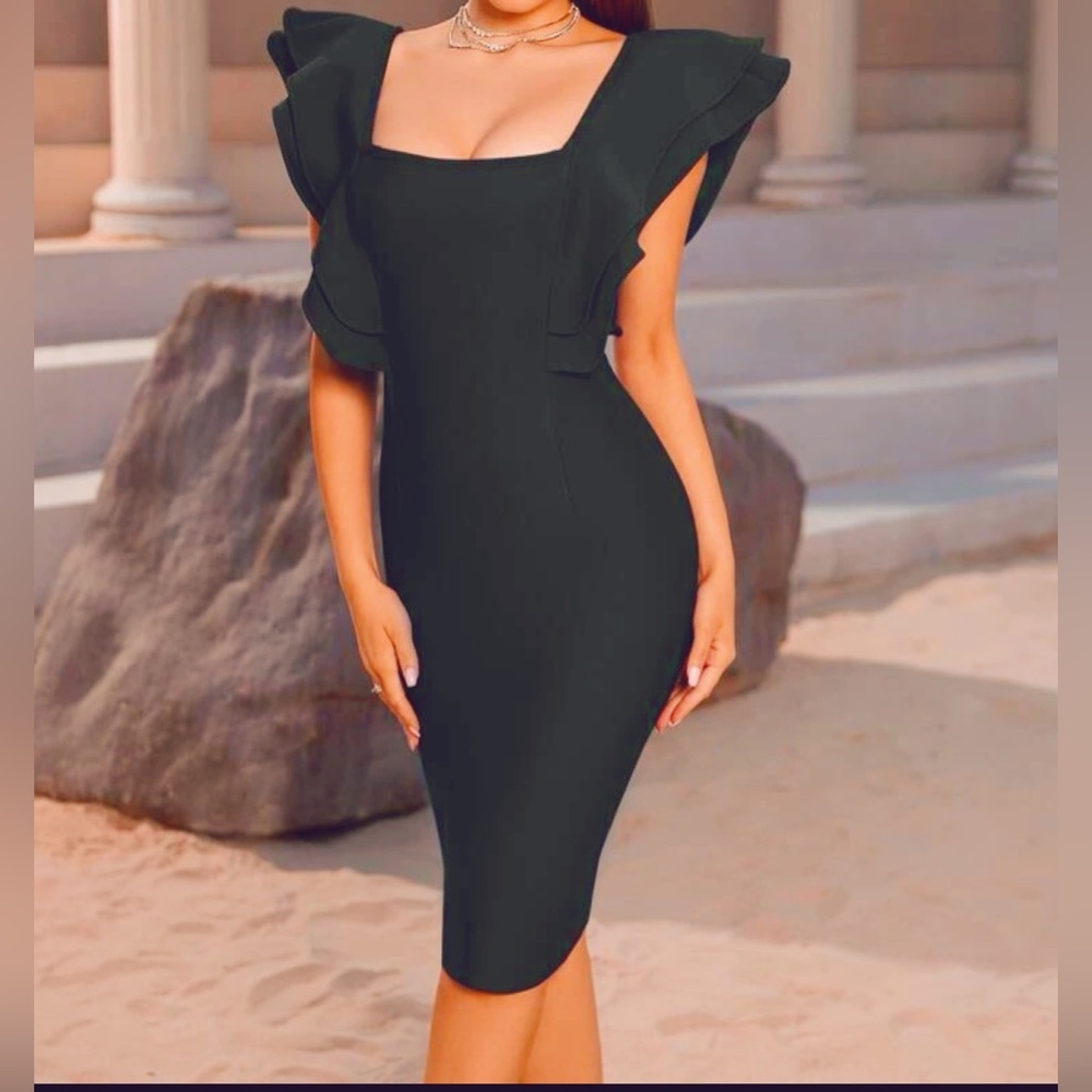Bandage black knee length dress